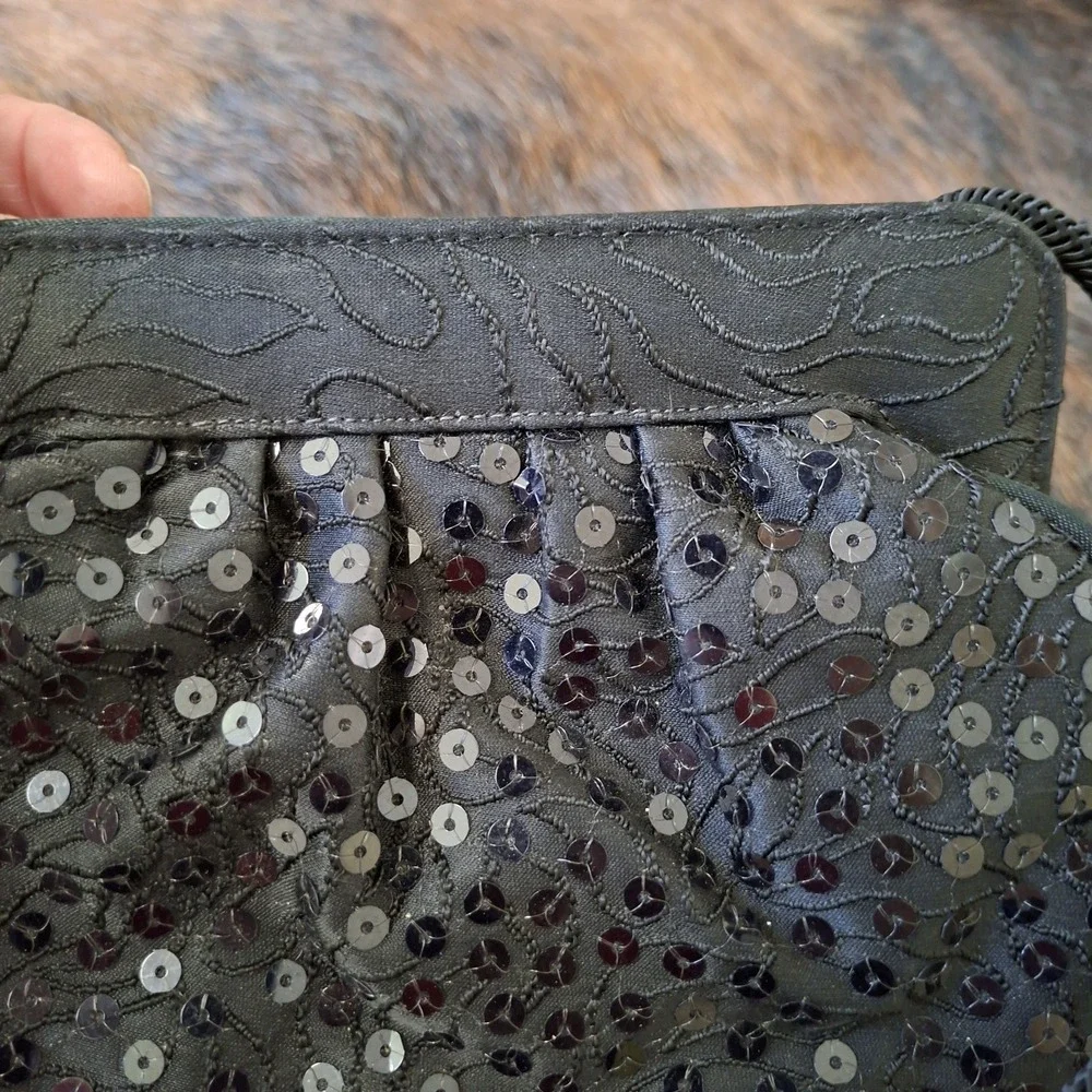 Stuart Weitzman Petite Black Tie Noir Handbag Black Sequin Clutch Bag Embroidery
